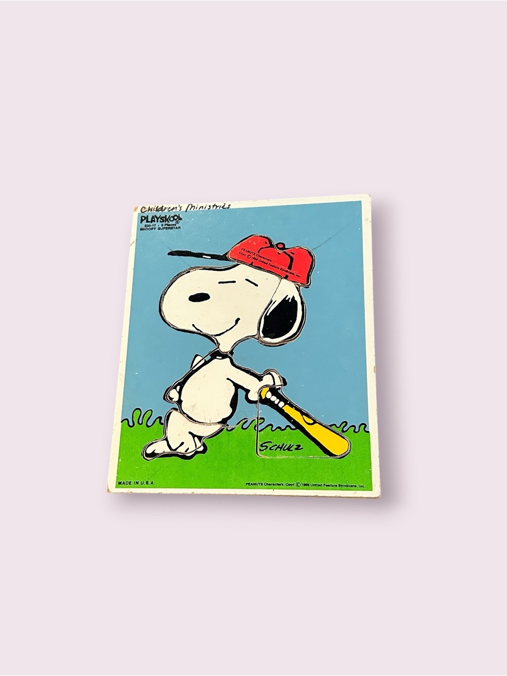 Vintage Playskool Schulz Peanuts Snoopy Baseball Wood Cardboard Puzzle